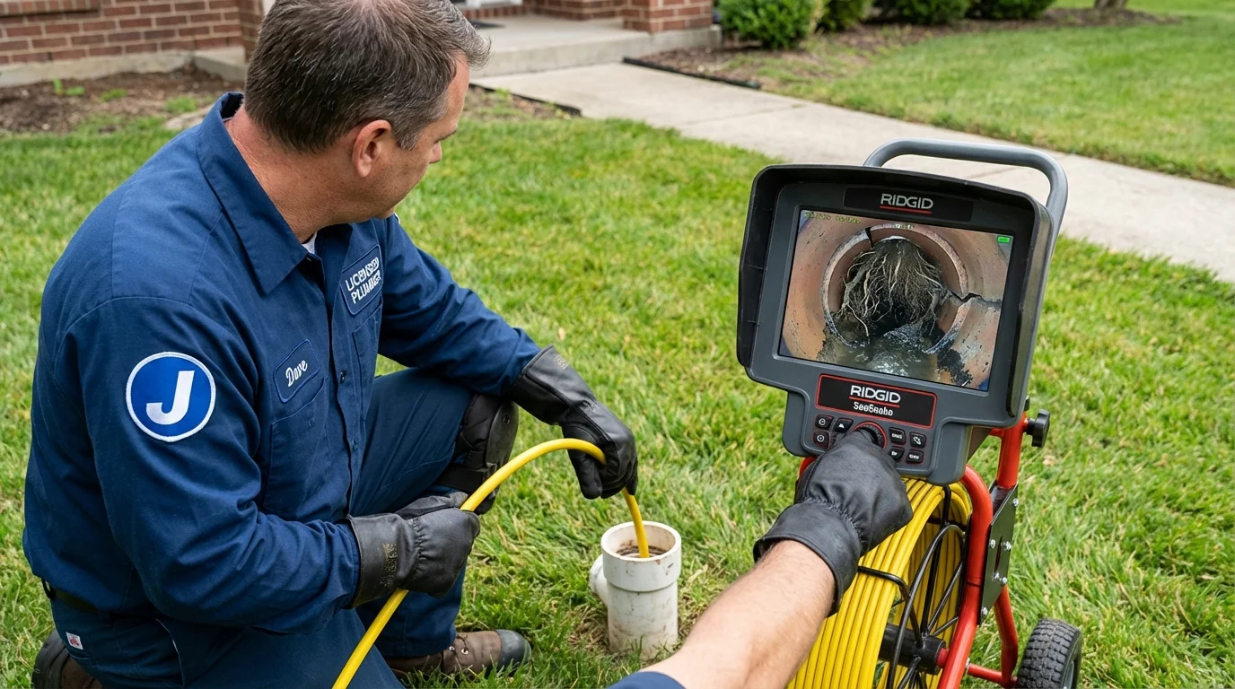 Sewer camera inspection being performed by Johns Plumbing LLC in Mount Airy
