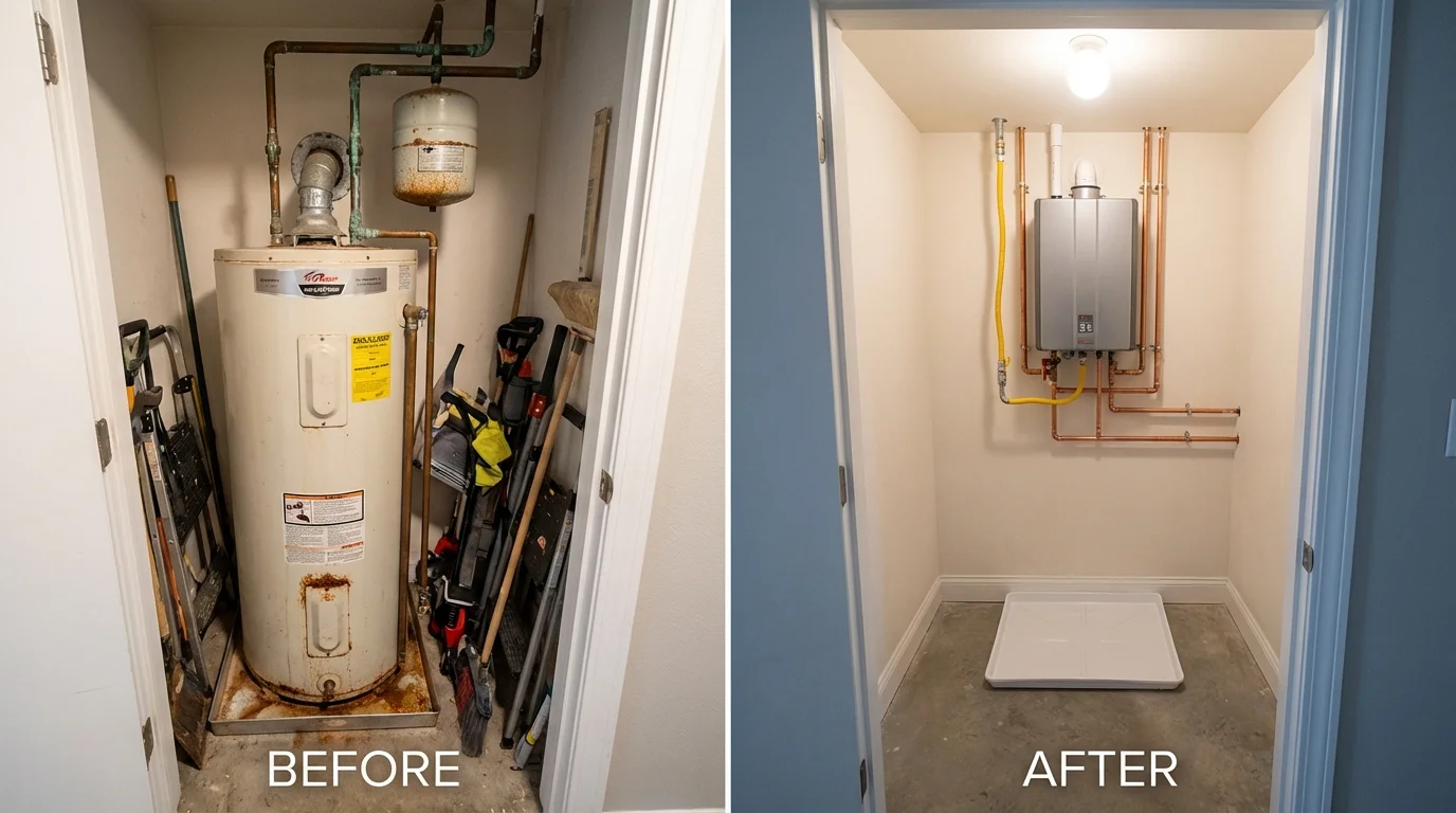 Tank water heater versus wall-mounted tankless unit comparison for Mount Airy, GA homeowners
