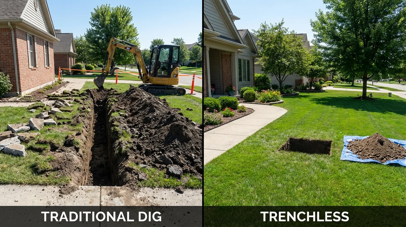 Trenchless sewer repair with minimal yard damage versus traditional excavation in Mount Airy, GA